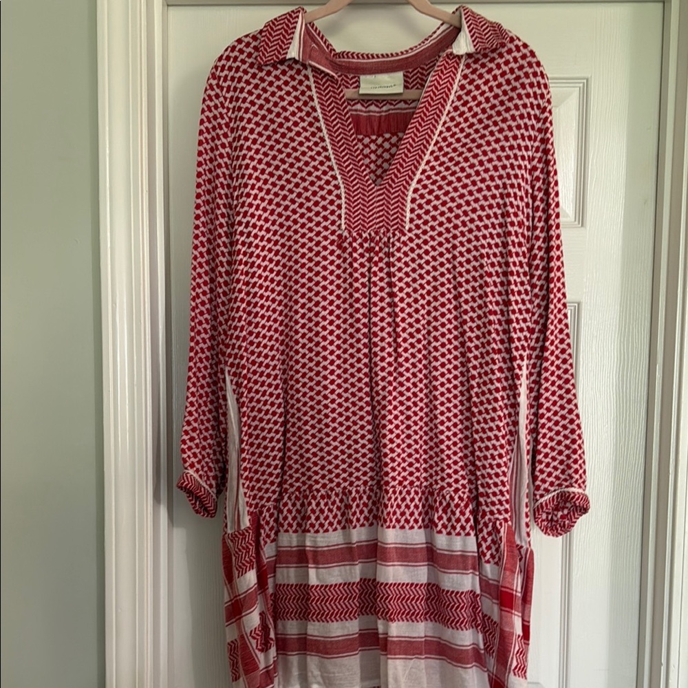 Cecilie Copenhagen Red and White Long Sleeve Shirt Dress
